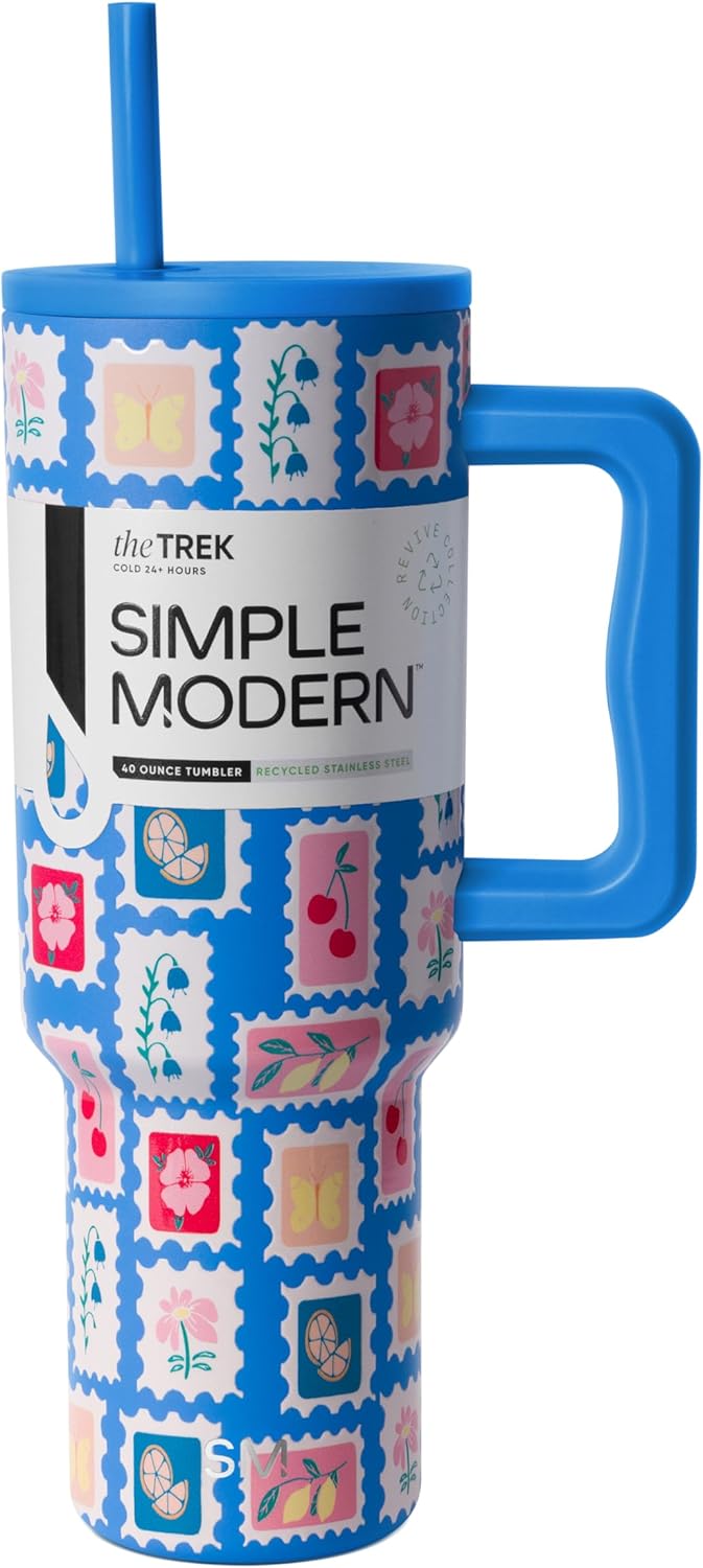 Simple Modern 40 oz Trek Tumbler with Handle and Straw Lid | Cup Holder Friendly Insulated Stainless Steel Travel Mug | Sea Glass Sage - Colors B