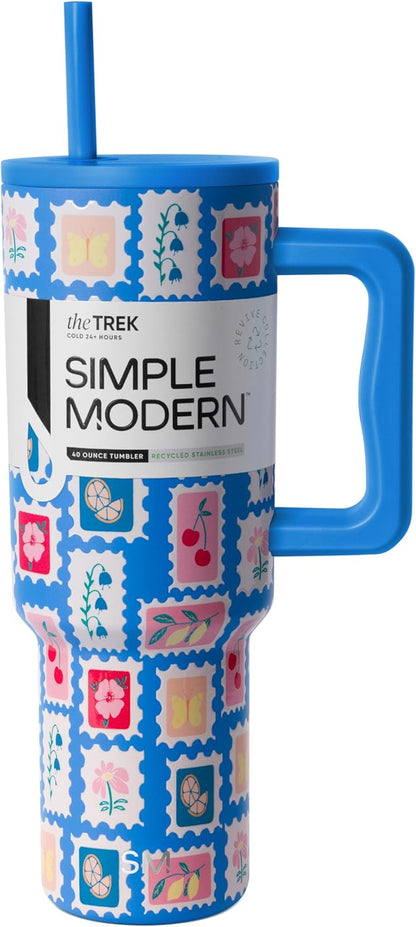 Simple Modern 40 oz Trek Tumbler with Handle and Straw Lid | Cup Holder Friendly Insulated Stainless Steel Travel Mug | Sea Glass Sage - Colors B
