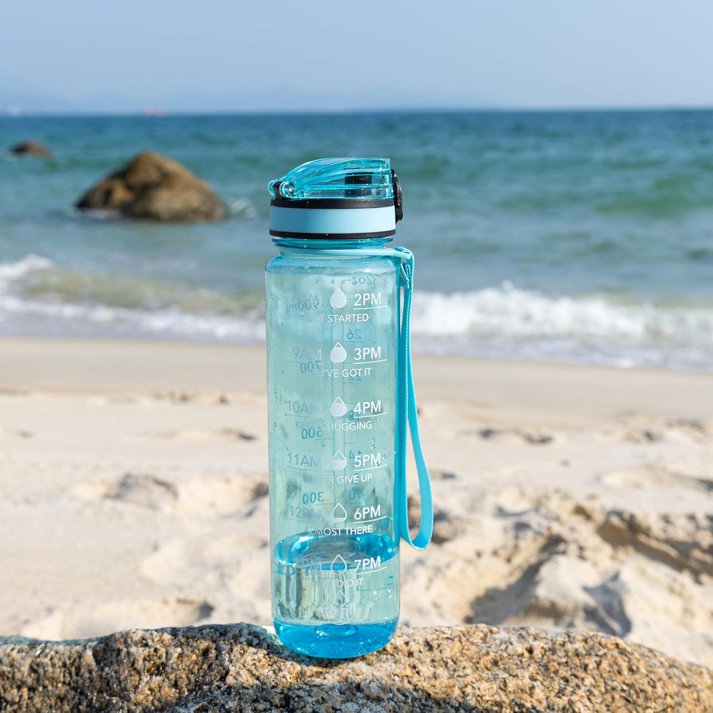OLDLEY Water Bottle, 32oz Motivational Sports Water Bottle with Time Marker - Times to Drink - Tritan, BPA Free, Wide Mouth Leakproof, Clear (1 Bottle)