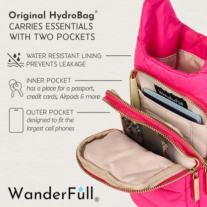 WanderFull Original HydroBag Fits Up to 32 oz Water Bottle Holder with Strap – Hands-Free Crossbody Water Bottle Carrier Bag with Phone Pocket - Colors B