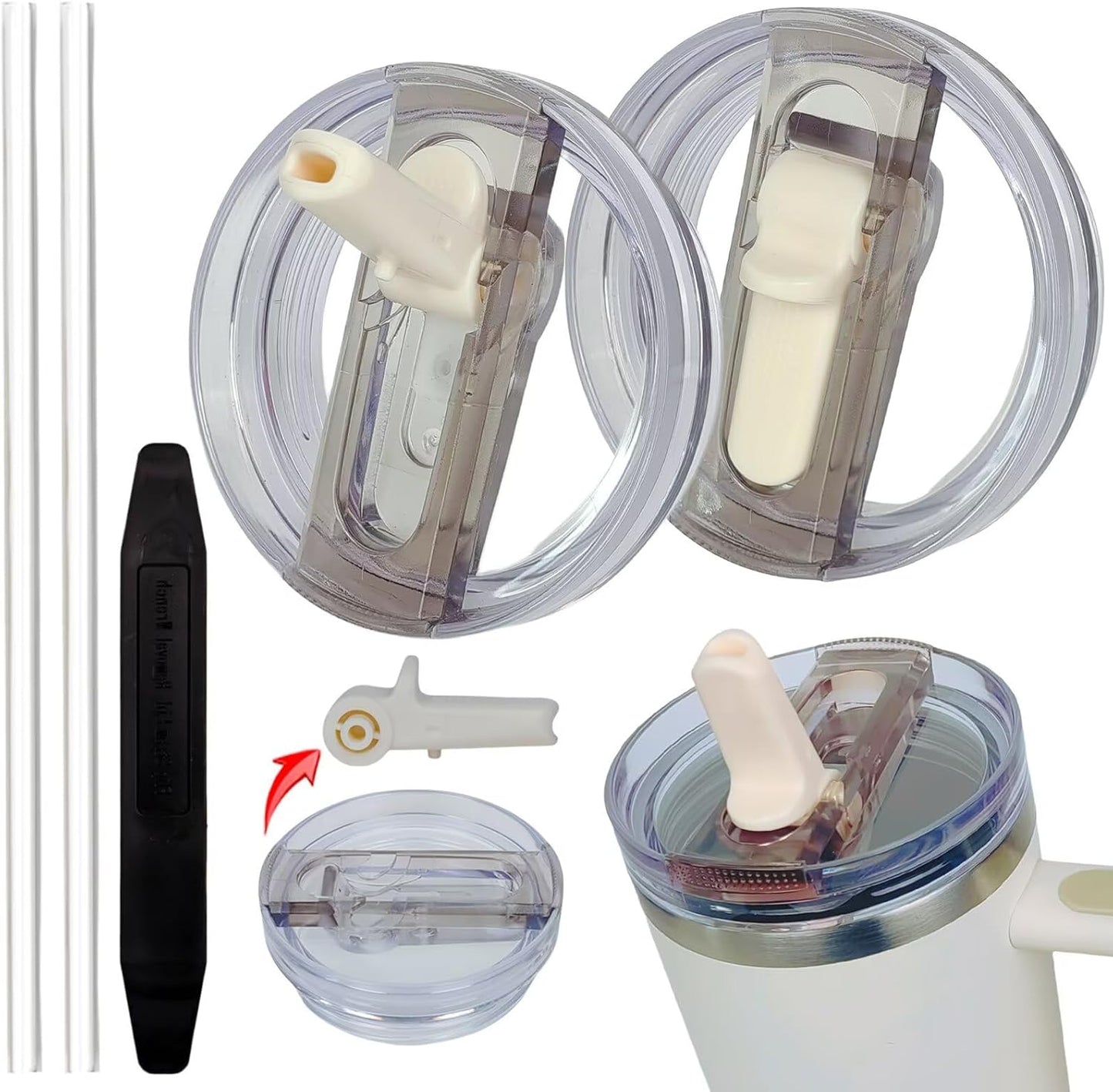 2 Pack 40 oz Tumbler Detachable Flip Straw Lid Replacement Fit for Stanley Quencher ProTour,Leak Proof Lid Compatible with Stanley Cup,No Spill Flip Top Tumbler Cover for Stanley Cup Accessories