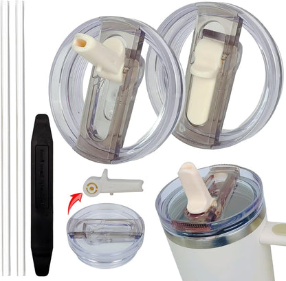 2 Pack 40 oz Tumbler Detachable Flip Straw Lid Replacement Fit for Stanley Quencher ProTour,Leak Proof Lid Compatible with Stanley Cup,No Spill Flip Top Tumbler Cover for Stanley Cup Accessories