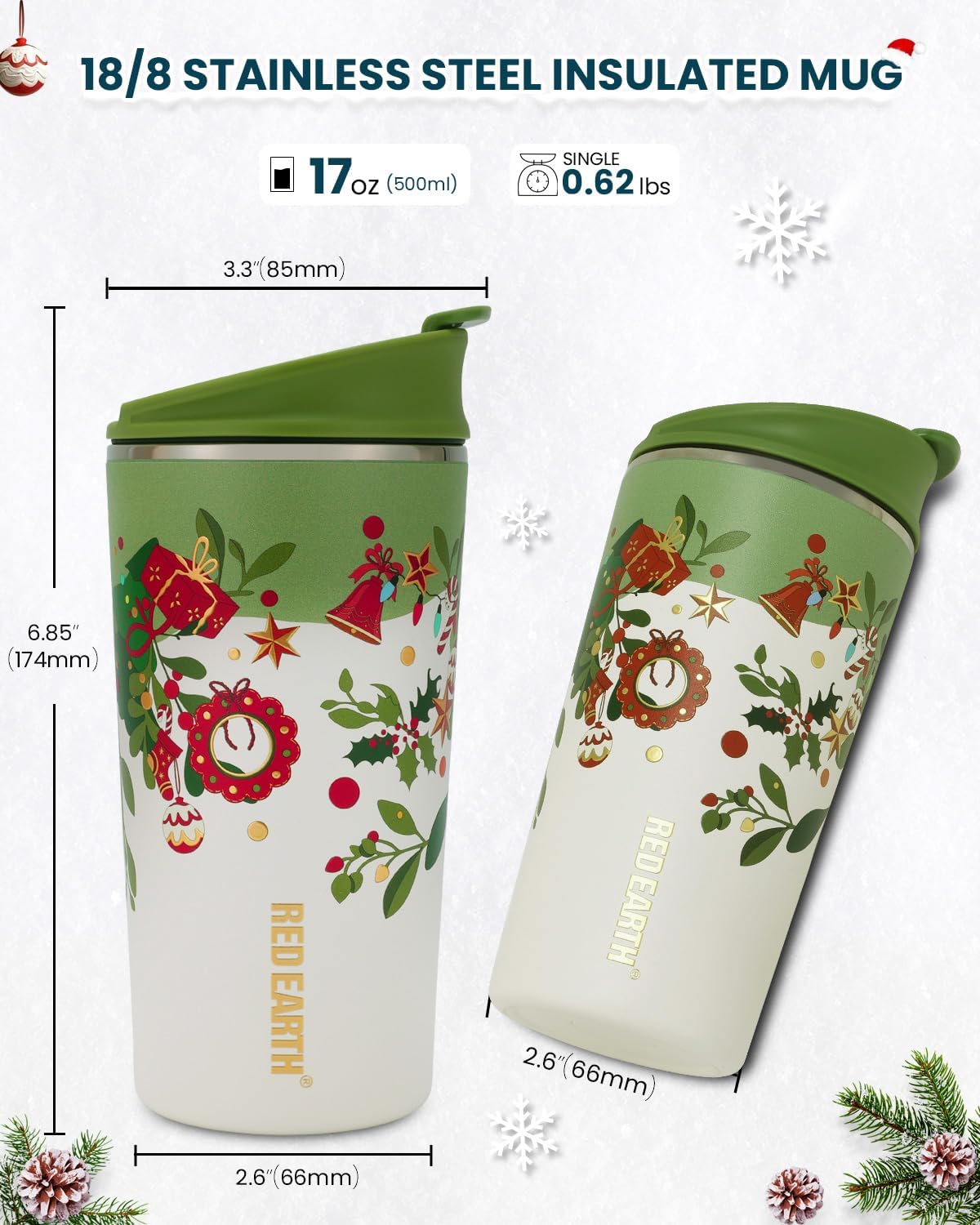 GiNT 17oz Travel Tea Mug with Infuser, 2 Lids. Vacuum Insulated 316 Stainless Steel Coffee Mug. Dishwasher Safe Tea Cup with Strainer for Hot & Cold Brew Coffee. Mothers Day Gifts for Mom (White)