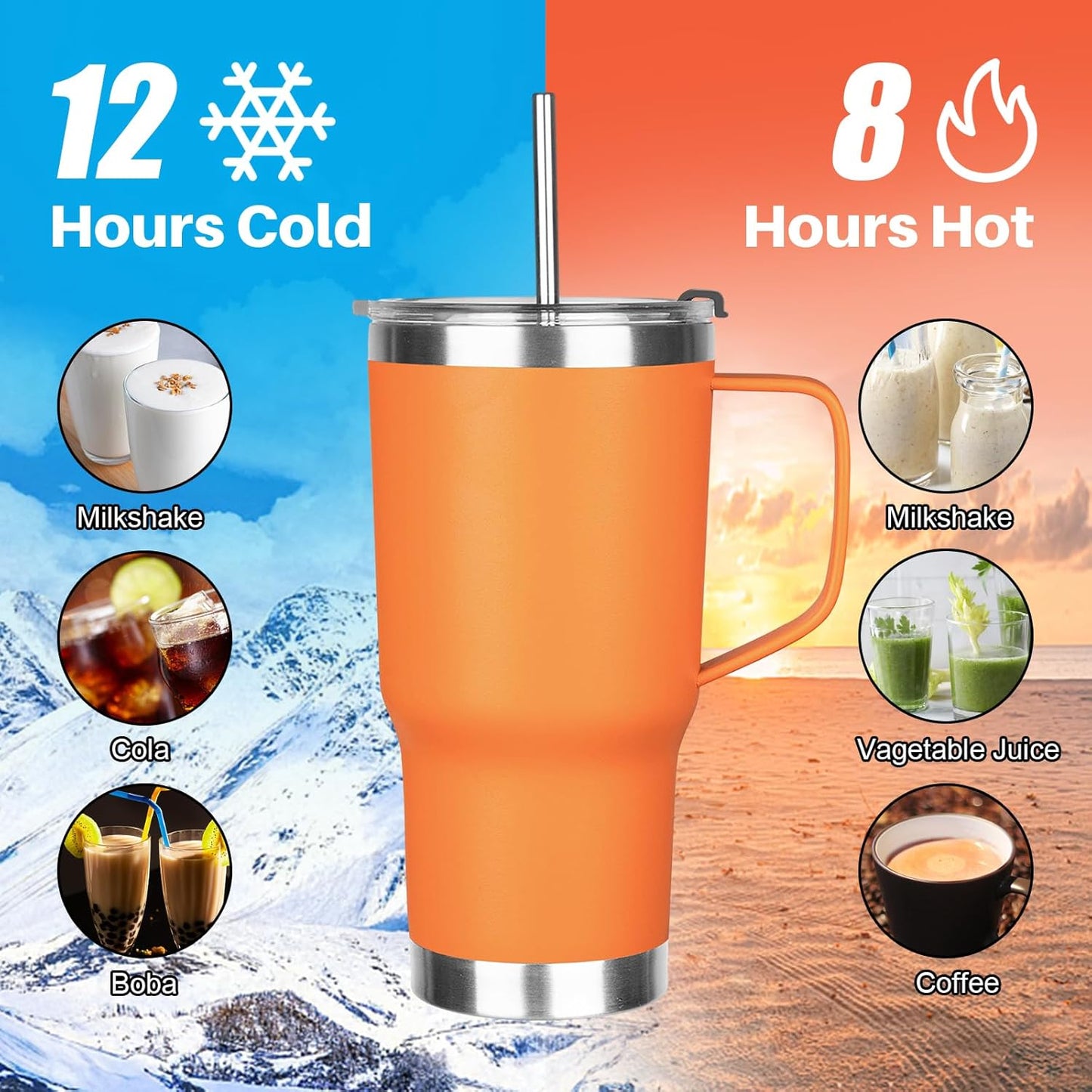 20 oz Tumbler with Handle, Stainless Steel Insulated Tumbler with Lid and Straw, Double Wall Vacuum Coffee Mug Tumbler, Insulated Coffee Thermal Cup for Cold and Hot (Light Purple)