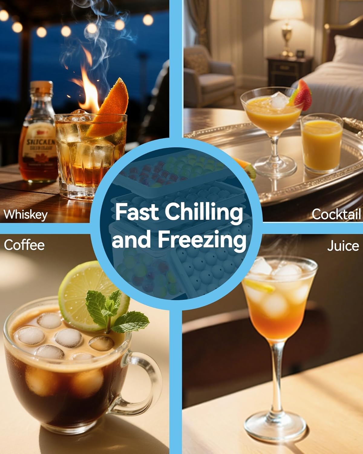 Ice Cube Trays with Lid and Bin, BPA-Free Mini 0.8 Inch Sphere Ice Molds, 2-Pack Small Round Ice Ball Trays, Easy Release, Includes Scoop & Ice Storage Box for Cocktails, Coffee