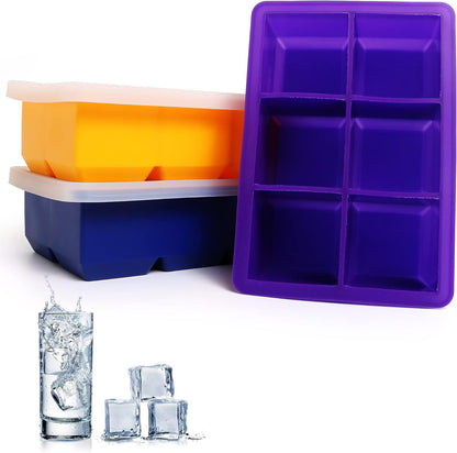 Excnorm Silicone Ice Cube Trays 3 Pack - Large Size Silicone Ice Cube Molds with Leak Proof Removable Lid Square Ice Cube Tray And BPA Free for Cocktail,Whiskey, Stackable Flexible Ice