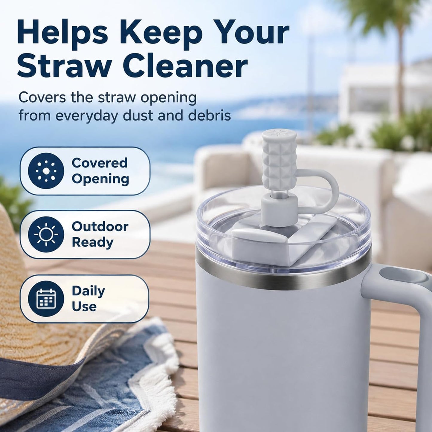 BTYHAOS Silicone Straw Caps for 10mm Tumblers | Reusable Dust-Proof Straw Toppers Compatible with Stanley 30oz & 40oz Tumblers (Purple Flower 3pc)