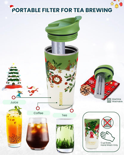 GiNT 17oz Travel Tea Mug with Infuser, 2 Lids. Vacuum Insulated 316 Stainless Steel Coffee Mug. Dishwasher Safe Tea Cup with Strainer for Hot & Cold Brew Coffee. Mothers Day Gifts for Mom (White)