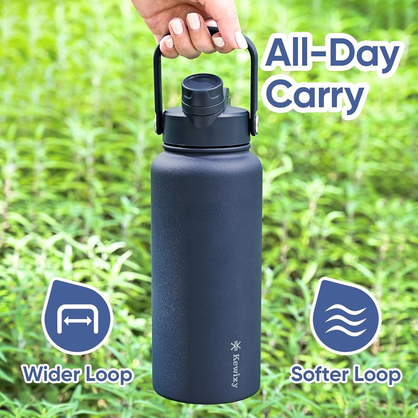 KEWIXY 32 oz Insulated Water Bottle, 2-in-1 Lid, Straw & Spout with Protected, Leak Proof, Keep Cold, Stainless Steel, Metal, Reusable, Handle, for Outdoor, Gym and School, 2 Lids, Blush Pink