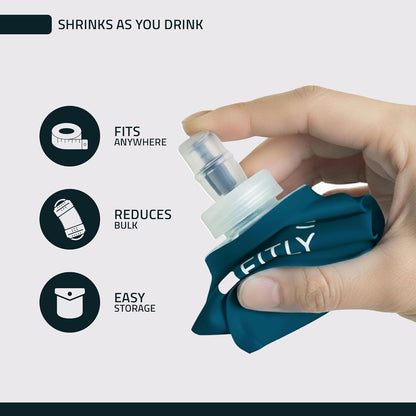 FITLY Soft Flask - Shrink As You Drink Soft Water Bottle for Hydration Pack - Folding Water Bottle Ideal for Running, Hiking, Cycling, Climbing & Rigorous Activity