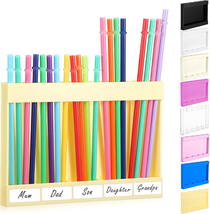 Qinyoung Acrylic Straw Holder for Cabinet Door with Double Sided Adhesive Tape Reusable Straw Organizer Tumbler Storage Kitchen Accessories Container for Counter Cupboard(Classic,Large,Transparent)