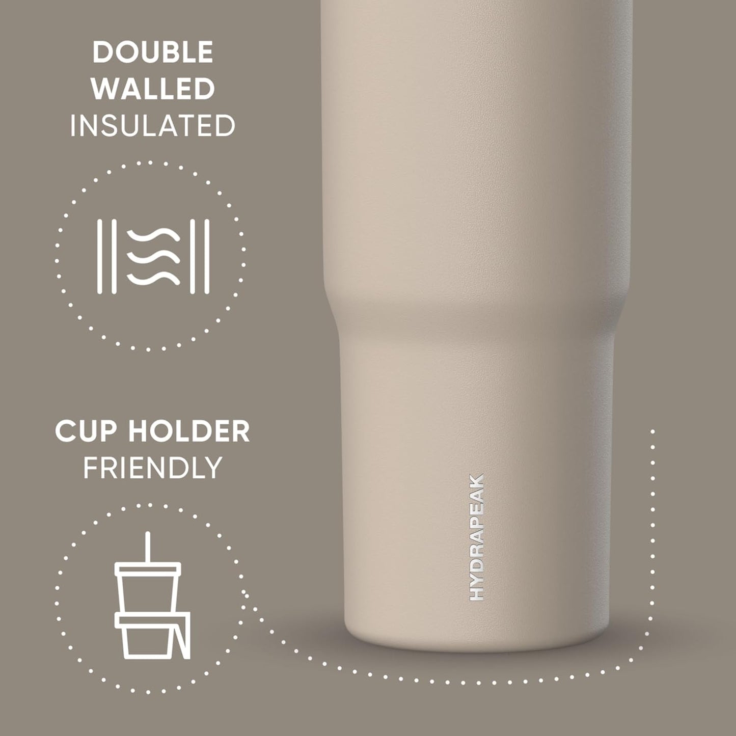 Hydrapeak Nomad 32oz Insulated Stainless Steel Travel Tumbler with Handle & Straw Lid, Leakproof, Cupholder Friendly, Keeps Drinks Cold 24 Hours, Reusable Bottle for Daily Hydration (Pale Sage)