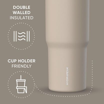 Hydrapeak Nomad 32oz Insulated Stainless Steel Travel Tumbler with Handle & Straw Lid, Leakproof, Cupholder Friendly, Keeps Drinks Cold 24 Hours, Reusable Bottle for Daily Hydration (Pale Sage)