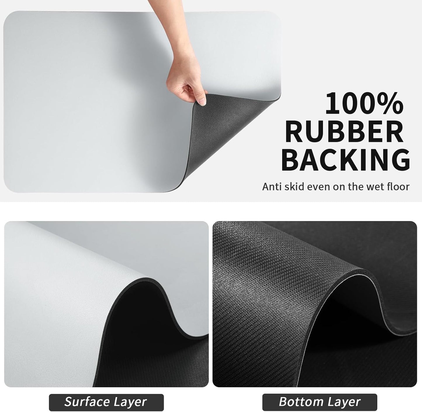 HotLive Dish Drying Mat for Kitchen Counter, Heat Resistant Drainer Mats with Non-slip Rubber Backed, Hide Stain Kitchen Super Absorbent Draining Mat, Easy to Clean Dish Rack Pad, Dark Grey 16"x18"
