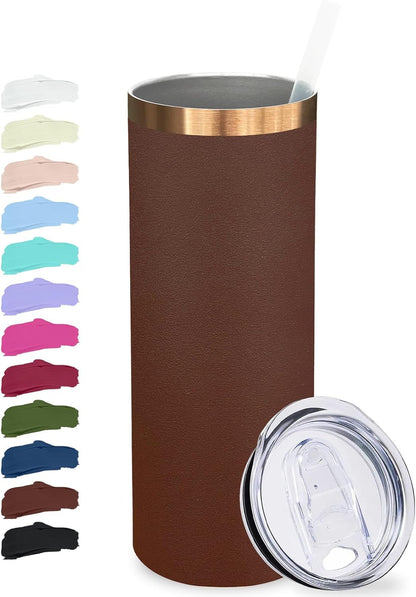 20 oz Skinny Tumblers Bulk, Stainless Steel Insulated Tumbler with Lids and Straws, Slim Double Wall Powder Coated Travel Coffee Mugs Reusable Cup for Hot Cold Drinks (Black,1 pack)