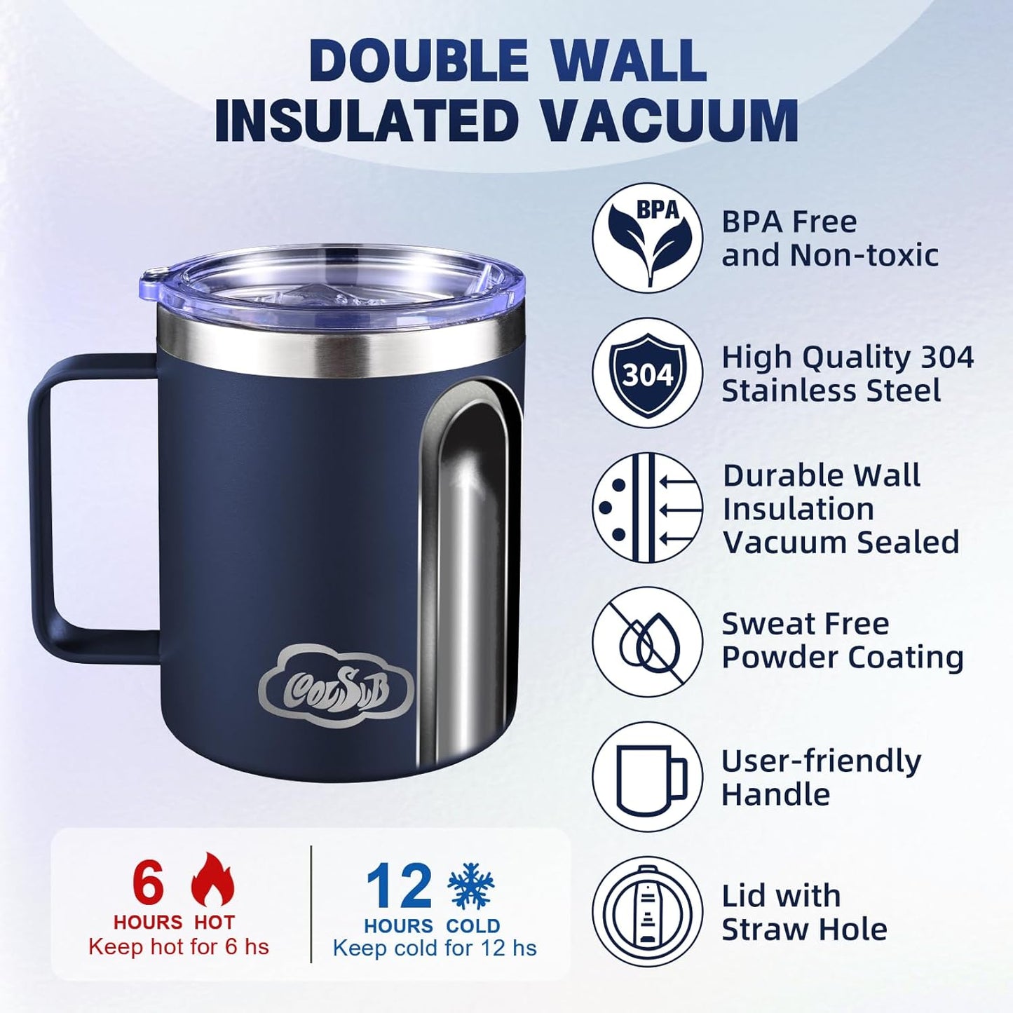 12oz Insulated Coffee Mug with Handle, Stainless Steel Wide Mouth Travel Tumblers with Lid, Double Wall Vacuum Coffee Cup for Camping, Office, Army Green 4 Pack