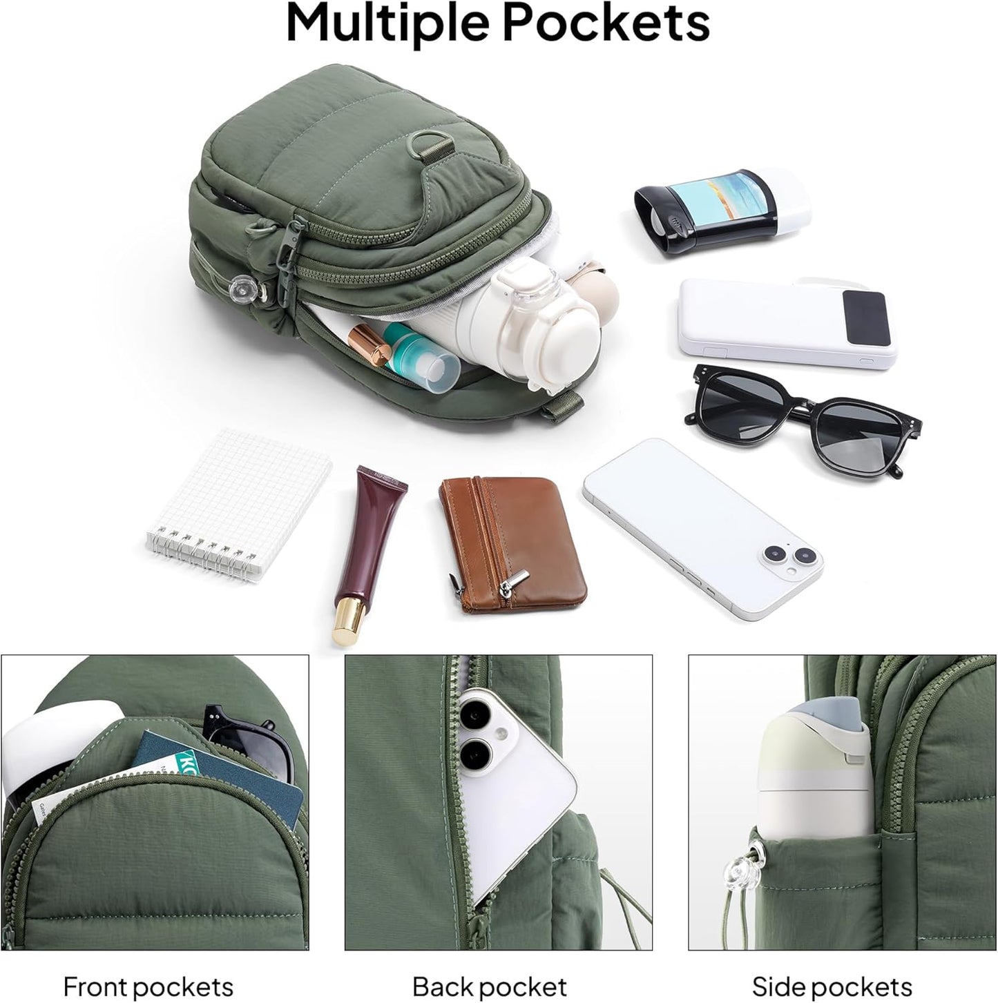 TOPEAST Sling Bag for Women, Anti-Theft Crossbody Bag with RFID Blocking & Water Bottle Holder for Travel, Water-resistant