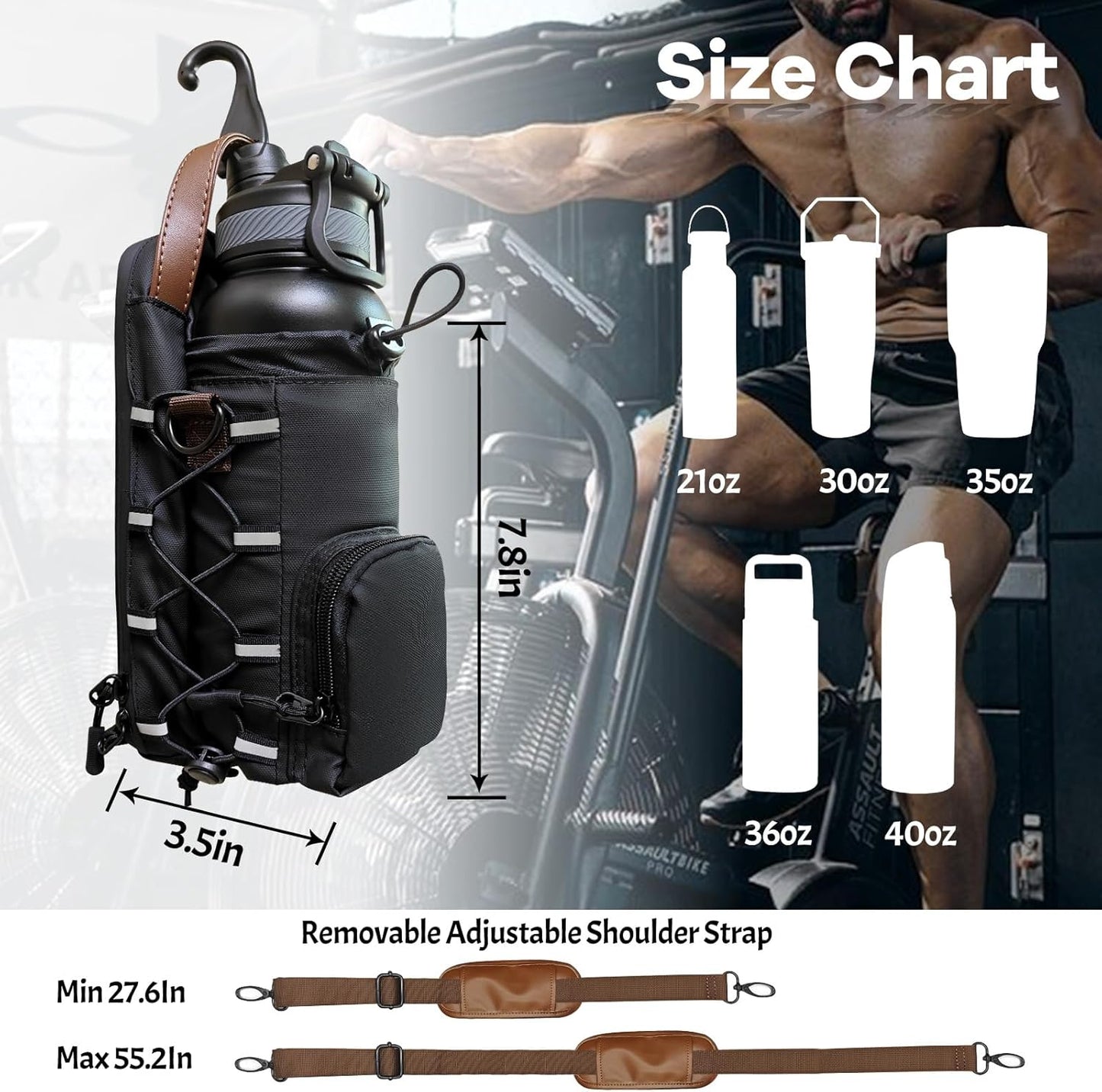 JACZZO Magnetic Gym Bag for Men and Women, Magnetic Water Bottle Holder for Gym, Small Gym Bag, Gym Gifts for Women and Men (Black, <40 OZ)