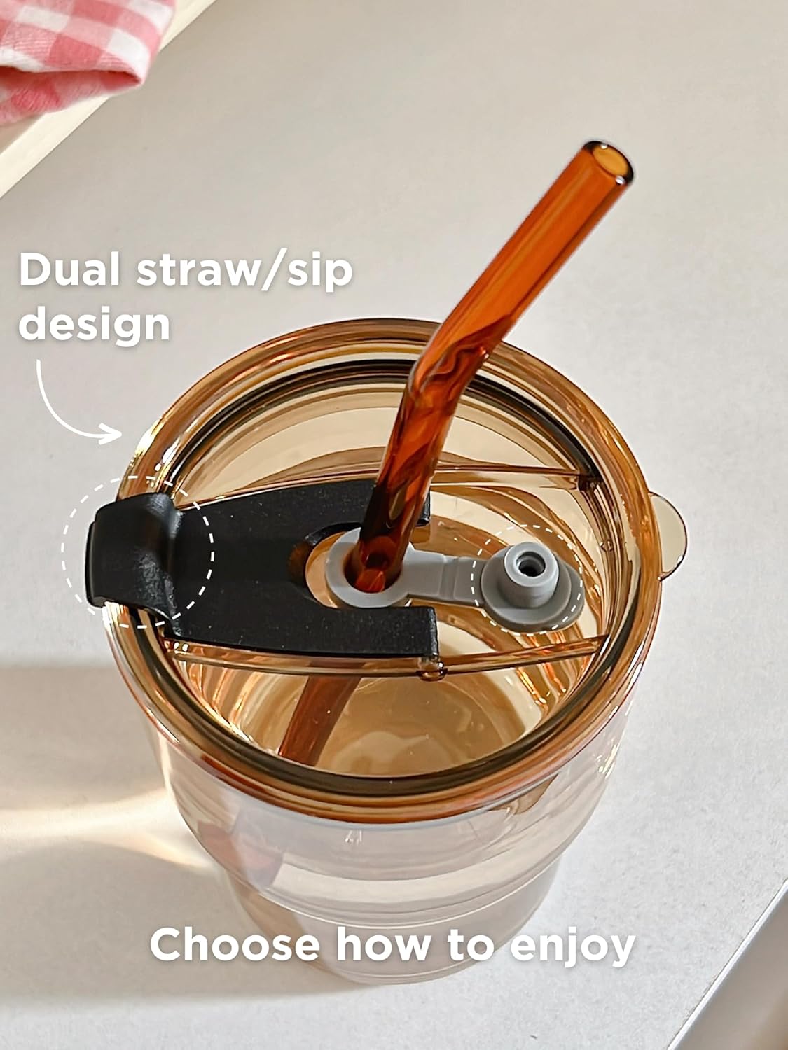 Olvini 13oz Glass Tumbler with Straw and Lid, Reusable Iced Coffee Cup Tumbler, Cute Glass Cups for Water, Matcha, Travel Coffee Mugs (Daisy)