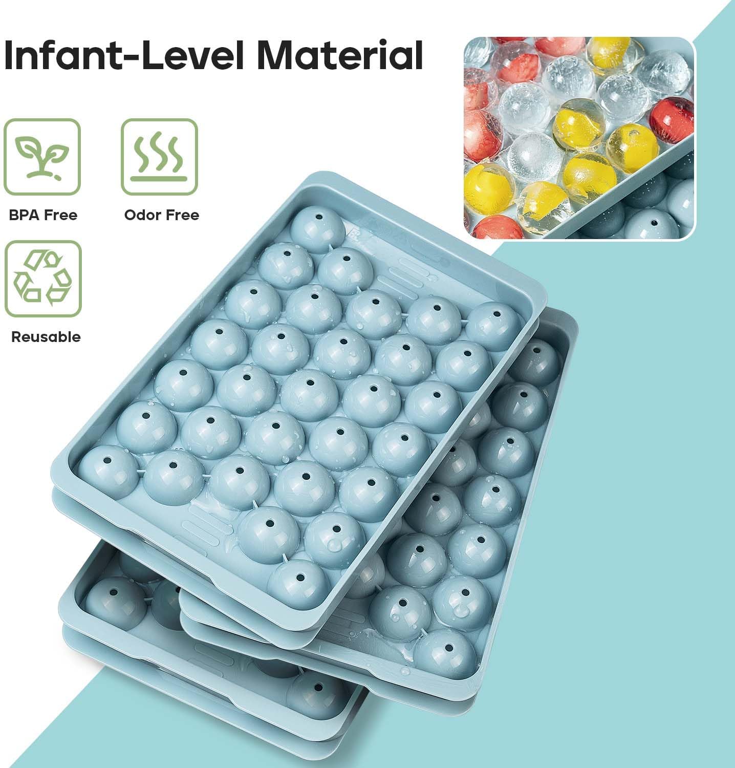 Ice Cube Tray with Lid and Bin – Round Ice Cube Trays for Freezer, BPA-Free Food-Grade Ice Mold, Stackable Ice Ball Maker, Iced Bucket Kits, Circle Ice Tray for Cocktails, Whiskey, Coffee, and Drinks
