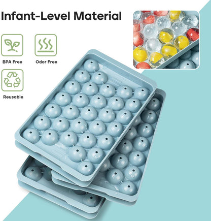 Ice Cube Tray with Lid and Bin – Round Ice Cube Trays for Freezer, BPA-Free Food-Grade Ice Mold, Stackable Ice Ball Maker, Iced Bucket Kits, Circle Ice Tray for Cocktails, Whiskey, Coffee, and Drinks