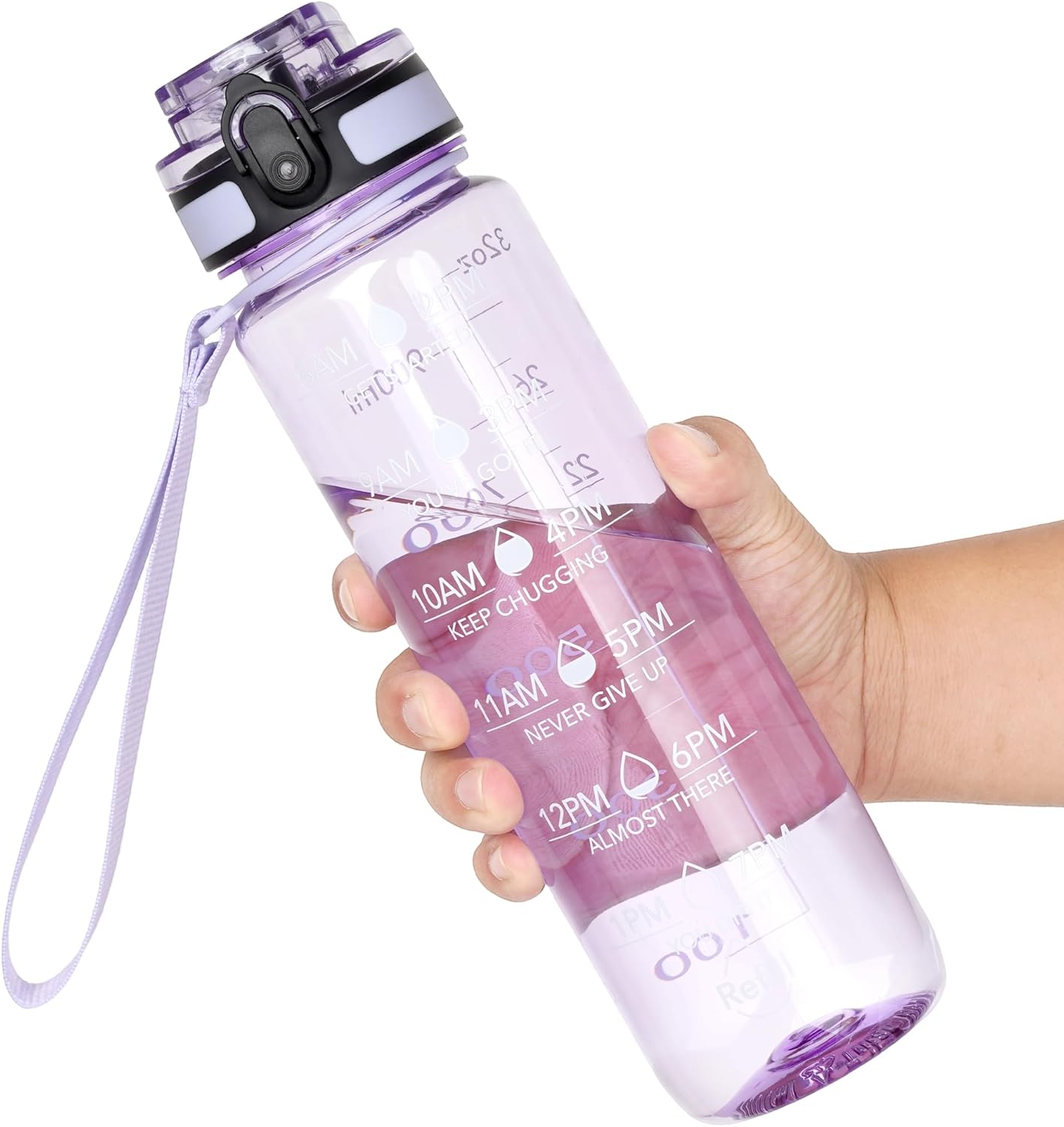 OLDLEY Water Bottle, 32oz Motivational Sports Water Bottle with Time Marker - Times to Drink - Tritan, BPA Free, Wide Mouth Leakproof, Clear (1 Bottle)