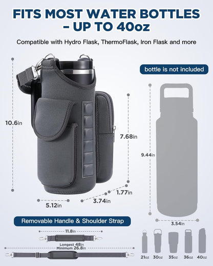 IPOW Magnetic Gym Bag Water Bottle Carrier Holder with Phone Pockets & Shoulder Strap for Men Women,Water Bottle Holder, Gym Pouch, Crossbody Bag for Travel, Sports, Work, Fitness - Black