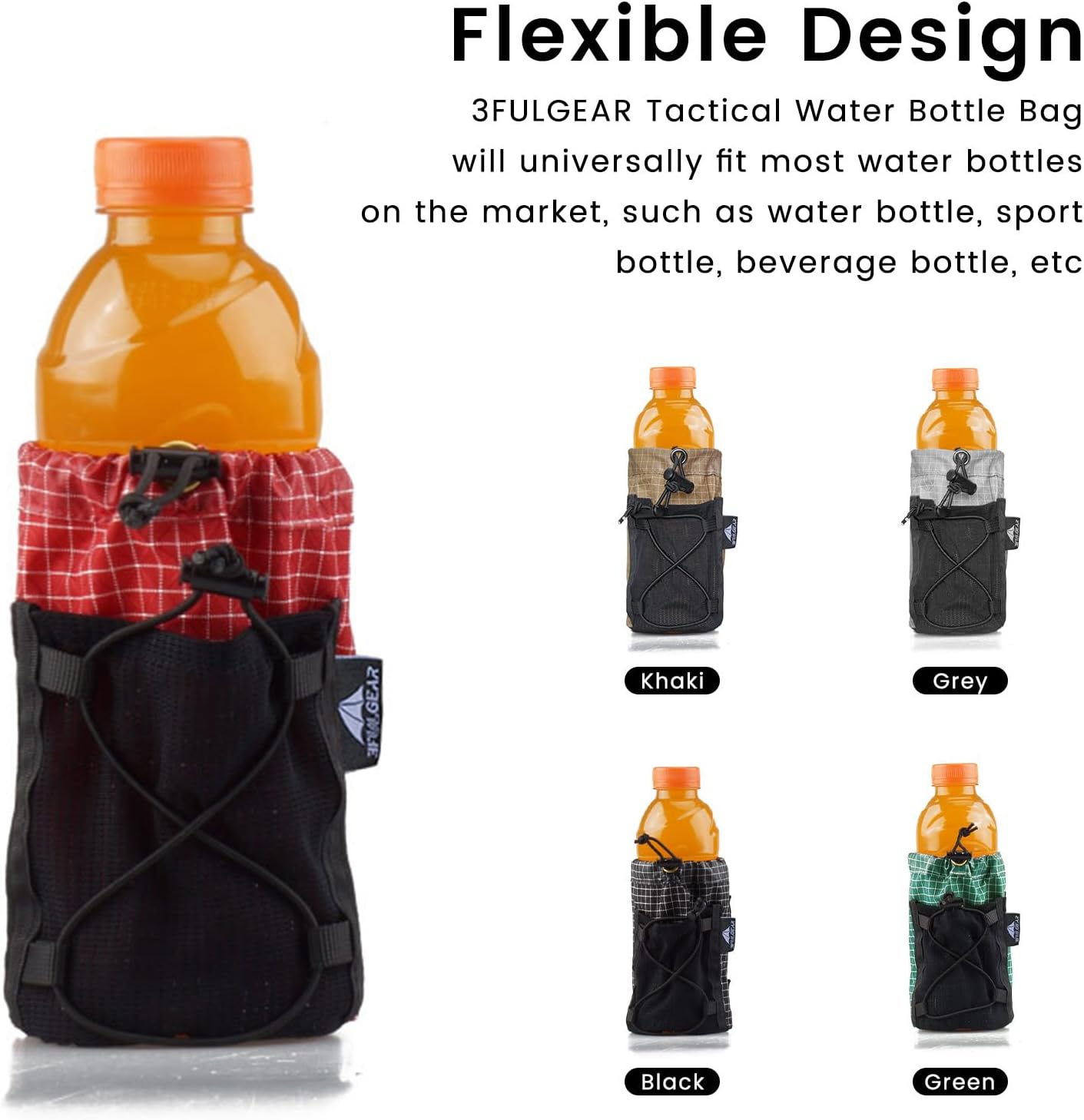3F UL Gear Water Bottle Sleeve for Backpack Shoulder Straps, Bottle Pouch Accessories, Adjustable Molle Water Bottle Bag for Camping Travel Fishing Outdoor Activities(Grey)
