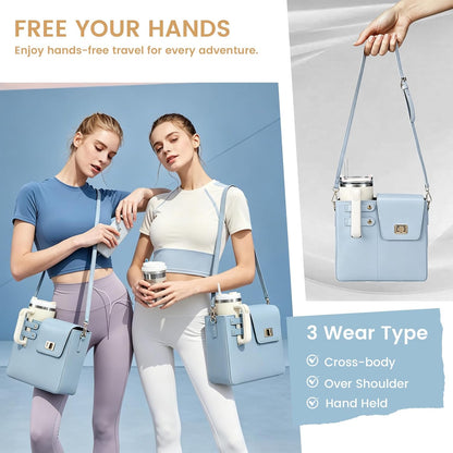 Outdoor Portable Crossbody Water Cup Purse Bag Water Bottle Carrier Bag with Phone Pocket Tumbler Carrier with Strap