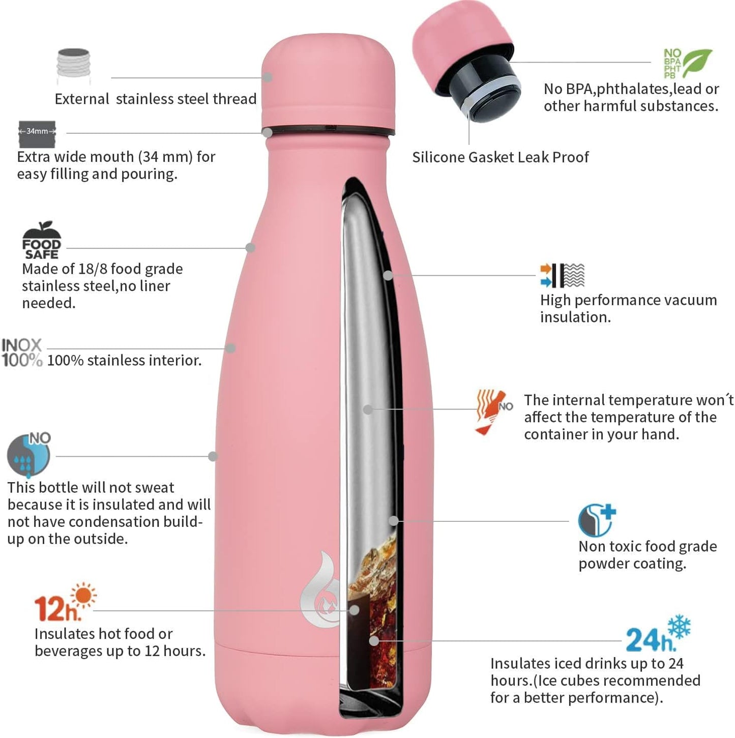 BJPKPK Insulated Water Bottle 12oz Small Stainless Steel Water Bottles Reusable Metal Thermal Keep Cold and Hot,Dreamy Purple - Colors B