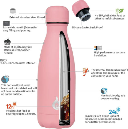 BJPKPK Insulated Water Bottle 12oz Small Stainless Steel Water Bottles Reusable Metal Thermal Keep Cold and Hot,Dreamy Purple - Colors B