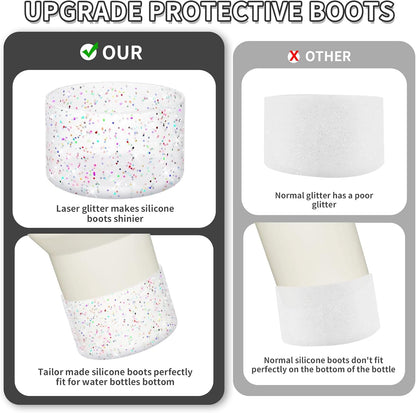 WUQID Protective Bling Silicone Boot Sleeve, Compatible with Stanley Tumbler 20-40oz & Hydro Flask Bottle 12oz-24oz, Glitter Reduces Dents Sleeve Cover for More Bottles/Tumblers Bottom of 2.83-2.95in