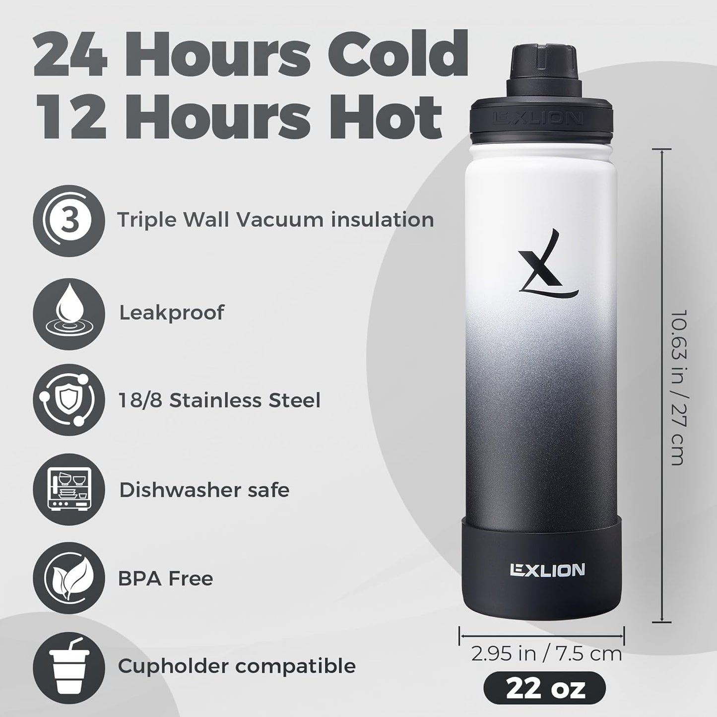 Lexlion Tea Infuser Water Bottle 32 Oz – Triple Wall Insulated Stainless Steel, Loose Leaf & Fruit Strainer, 3 Leakproof Lids, BPA-Free Silicone Sleeve, Reusable Thermal Mug
