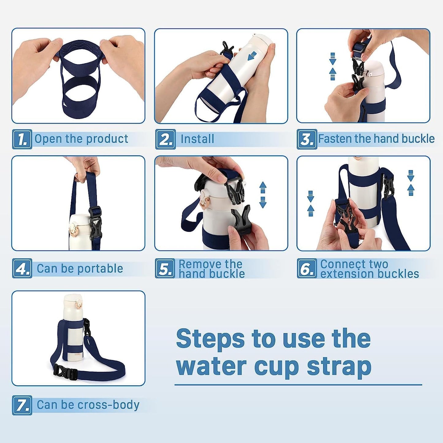 EasyAcc Water Bottle Holder Strap Sling, for Owala FreeSip 24 32 40 oz, Hydro Flask, Cirkul, Yeti, Stanley Flip, Universal Water Bottles, with Carabiner, for Walking Curise Travel (Bottle Excluded)