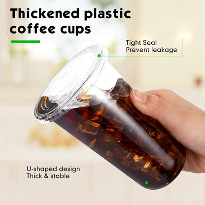 Baderke 25 Set Plastic Cups with Lids and Straws, Disposable Plastic Iced Coffee Cup for Cold Beverage Juice Smoothie Crystal for Coffee Shops Party Catering(Clear,16 oz)