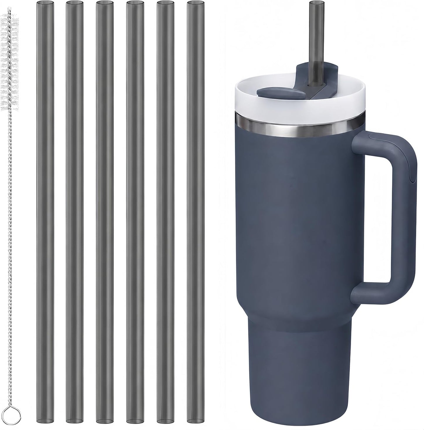 Joshey 12 Inch Tritan Replacement Straws for Stanley 40oz Tumbler - 6 Pack Reusable Long Straws with Cleaning Brush, Fits 30oz & 40oz Stanley Cup Accessories, BPA-Free (6 Colors)