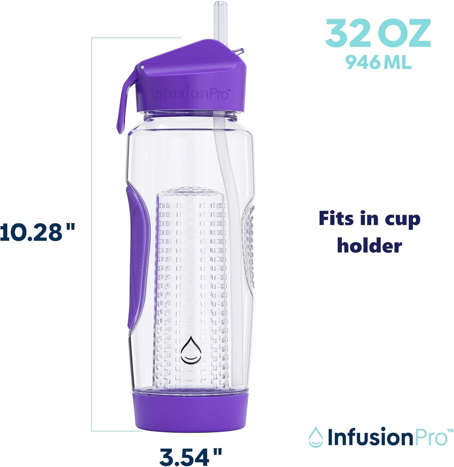 Infusion Pro 32 oz Fruit Infuser Water Bottle with Insulated Sleeve & 50 Recipe Fruit Infusion Water eBook : Bottom Loading, Large Water Infuser for More Flavor : Unique Gift Idea for Women