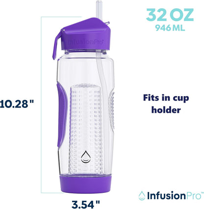 Infusion Pro 32 oz Fruit Infuser Water Bottle with Insulated Sleeve & 50 Recipe Fruit Infusion Water eBook : Bottom Loading, Large Water Infuser for More Flavor : Unique Gift Idea for Women