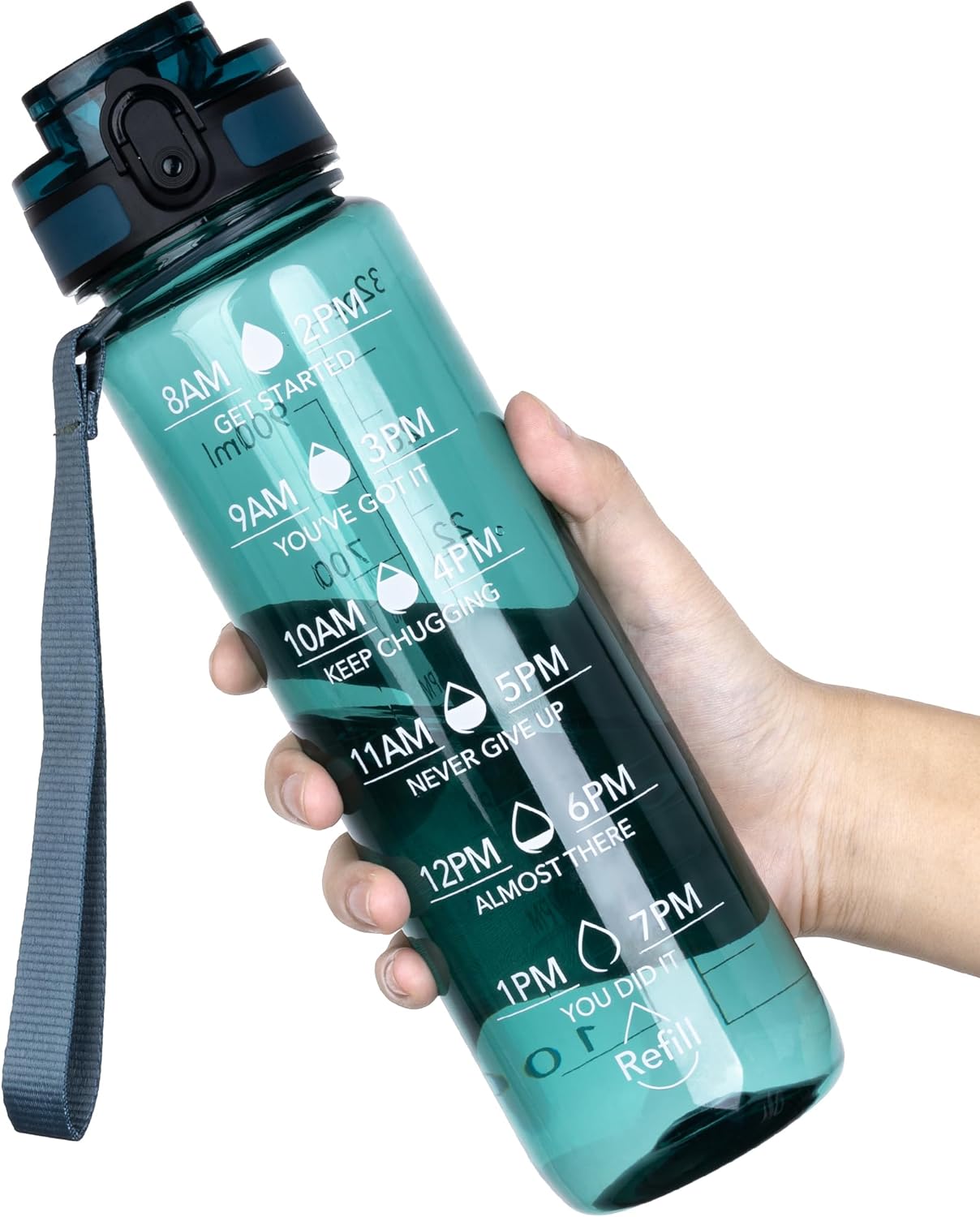 OLDLEY Water Bottle, 32oz Motivational Sports Water Bottle with Time Marker - Times to Drink - Tritan, BPA Free, Wide Mouth Leakproof, Clear (1 Bottle)