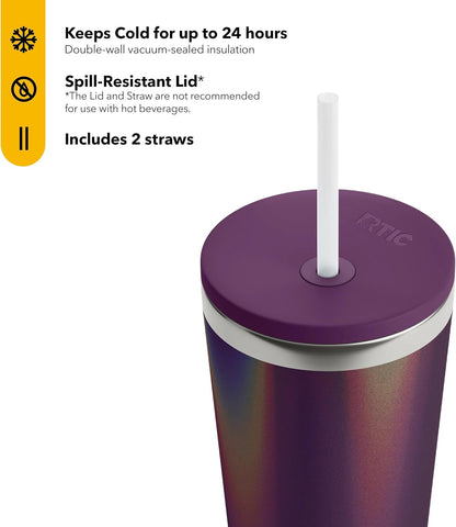 RTIC 20oz Everyday Tumbler Insulated Stainless Steel Portable Travel Coffee Cup with Straw, Ceramic Lining, Spill-Resistant Lid, BPA-Free, Hot and Cold Drink, Beach