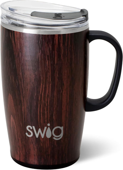 Swig Life 18oz Travel Mug, Insulated Tumbler with Handle and Lid, Cup Holder Friendly, Dishwasher Safe, Stainless Steel, Travel Coffee Cup (Honey Meadow)