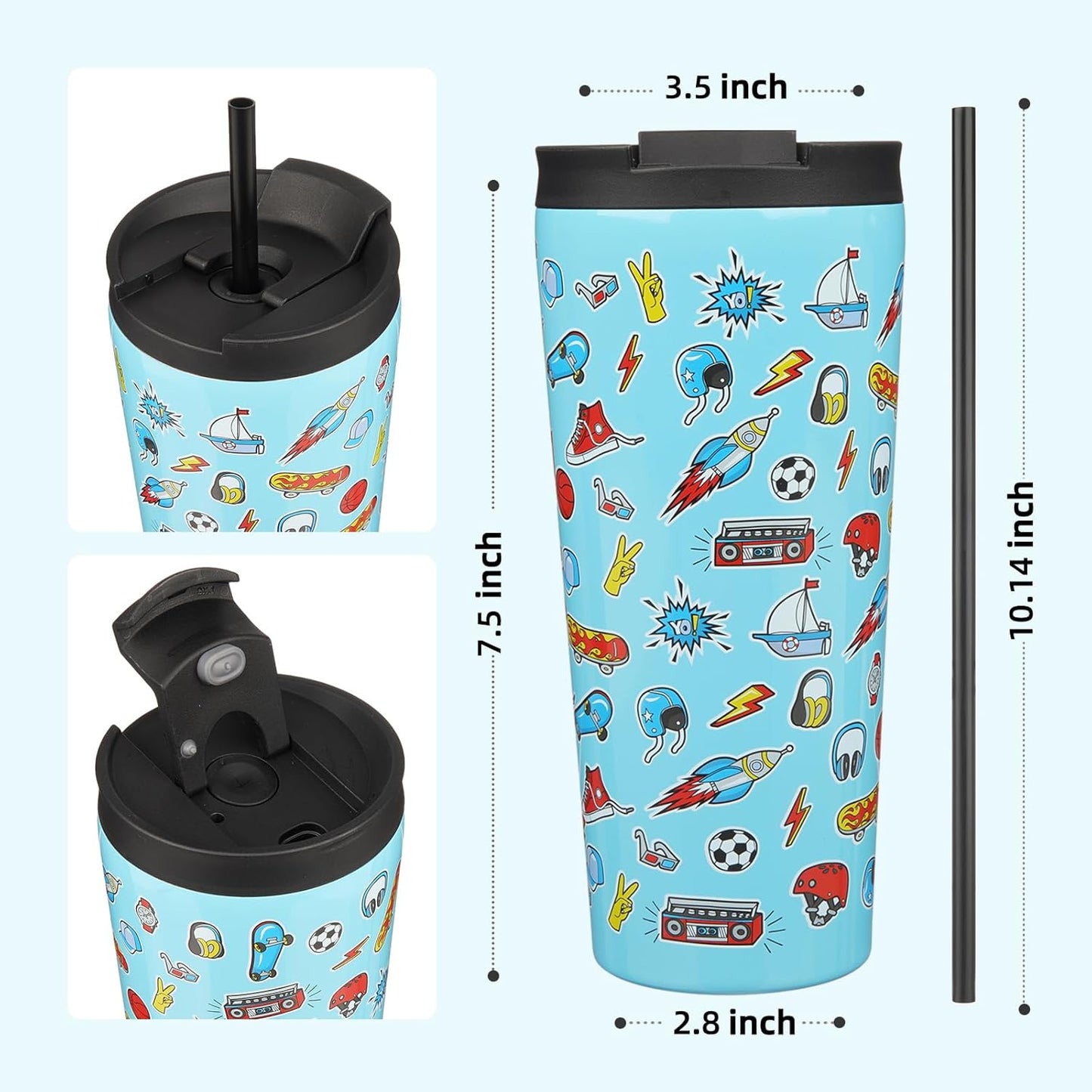 BJPKPK 4 Pack Tumbler with Lid and Straw,30oz Insulated Tumblers Bulk Reusable Travel Coffee Mug, Dishwasher Safe Double Wall Vacuum Insulated Cup Gift for Men Women,Light Blue Leopard