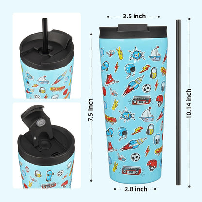 BJPKPK 4 Pack Tumbler with Lid and Straw,30oz Insulated Tumblers Bulk Reusable Travel Coffee Mug, Dishwasher Safe Double Wall Vacuum Insulated Cup Gift for Men Women,Light Blue Leopard
