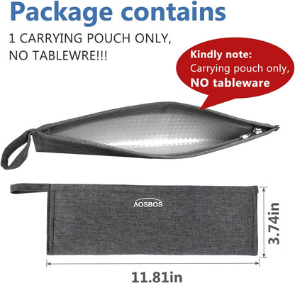 Aosbos Reusable Stainless Steel Straw Case - Metal Pouch with Silicone Straws - Travel Utensil Sets Pouch, Black