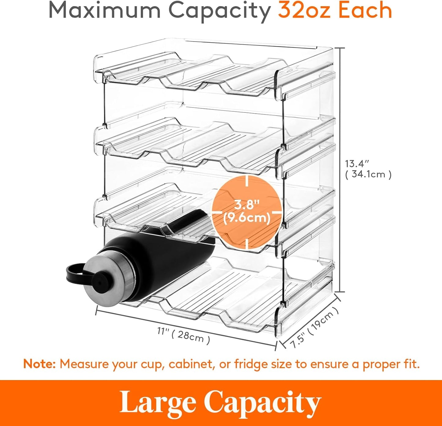 Lifewit 2 Tier Stackable Water Bottle Organizer for Cabinet, Plastic Bottle Holder Fits 6 Bottles/Tumblers up to 3.8" Diameter for Pantry/Countertop/Cupboard, 28 x 19 x 15 cm/11 x 7.5 x 5.7"