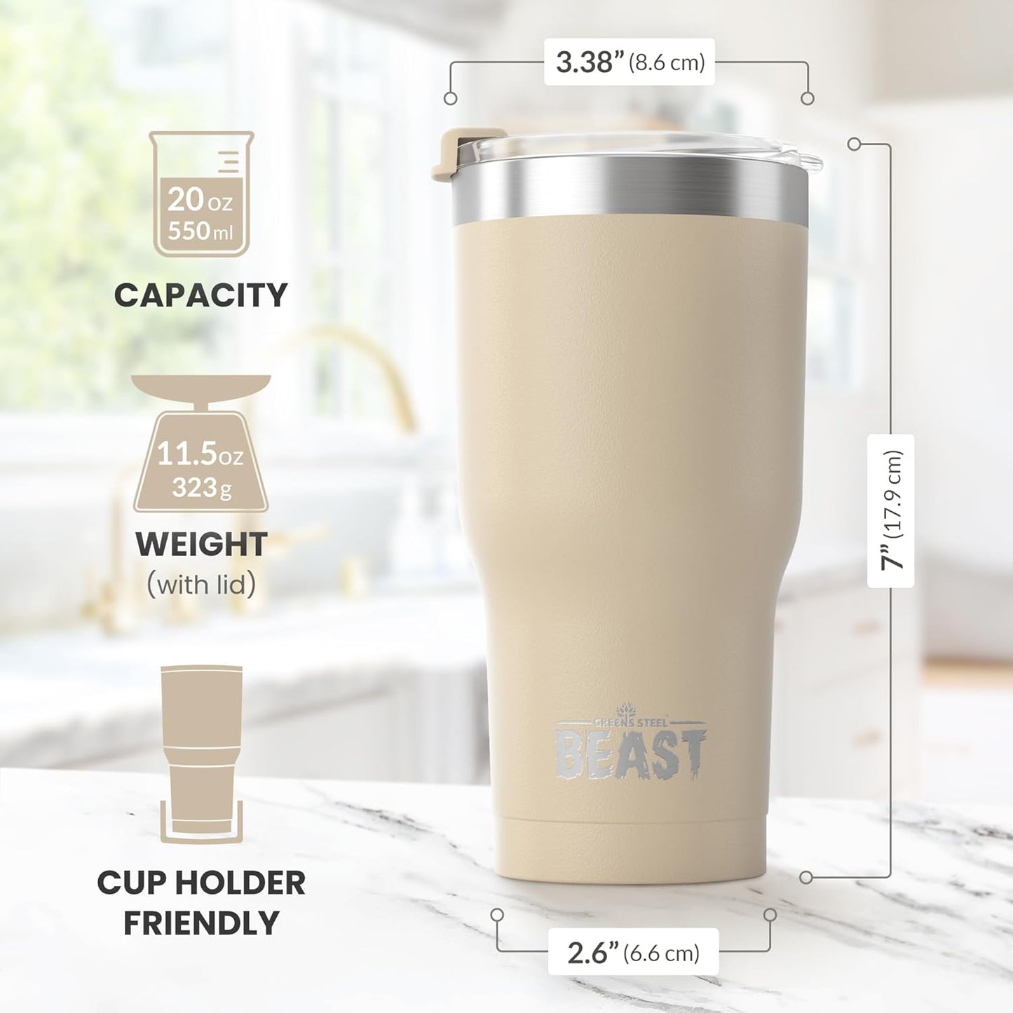Beast 10 oz Tumbler Stainless Steel Vacuum Insulated Coffee Ice Cup Double Wall Travel Flask (Arctic White)