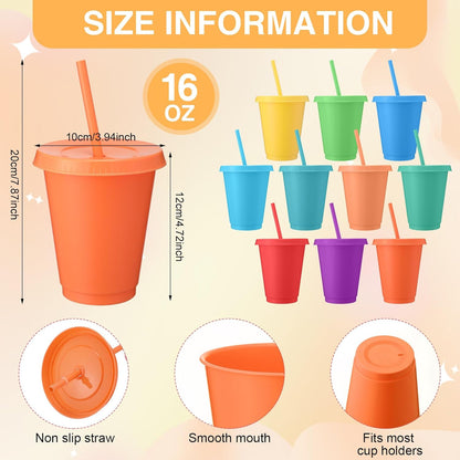 Sieral 30 Pack Cups with Lids and Straws Kids Tumbler with Straw Reusable Water Bottle Iced Coffee Travel Mug Adults Plastic Cups for Parties 16 oz (Candy Colors)