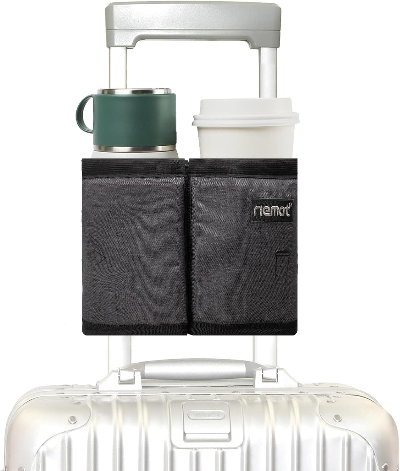 riemot Luggage Travel Cup Holder Free Hand Drink Caddy - Hold Two Coffee Mugs - Fits Roll on Most Suitcase Handles - Gifts for Flight Attendants &Frequent Travelers Accessories Black