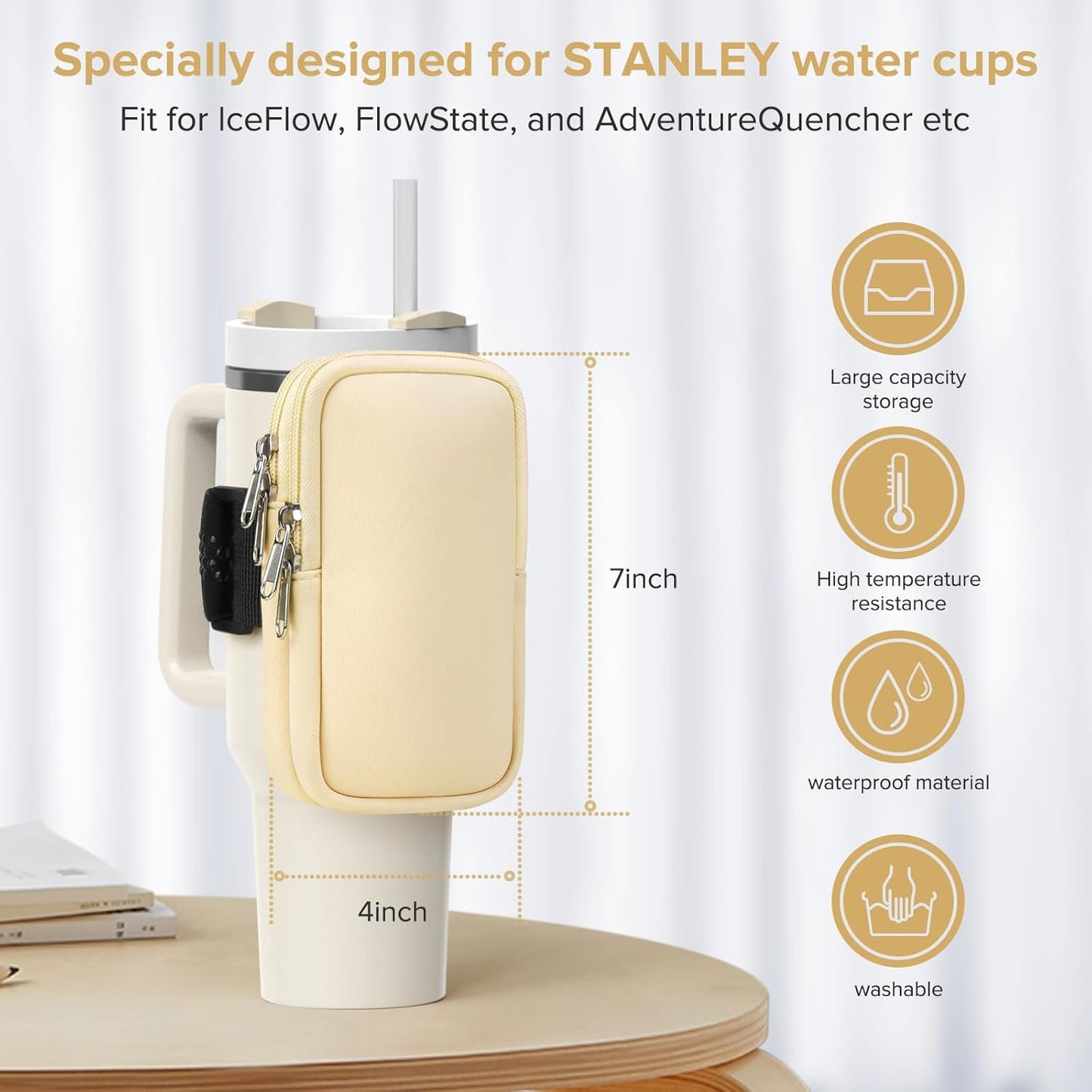 Water Bottle Pouch For Stanley Cup 40oz 30oz, Running Water Bottle Bag for Cards, Keys, Phone, Gym Accessories For Men Women, Travel Tumbler Mug Pouch Compatible With Stanley, Simple Modern