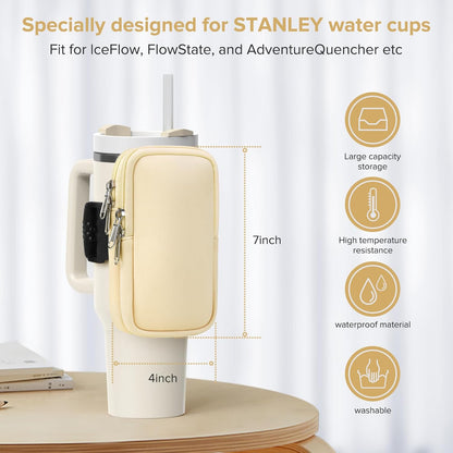 Water Bottle Pouch For Stanley Cup 40oz 30oz, Running Water Bottle Bag for Cards, Keys, Phone, Gym Accessories For Men Women, Travel Tumbler Mug Pouch Compatible With Stanley, Simple Modern
